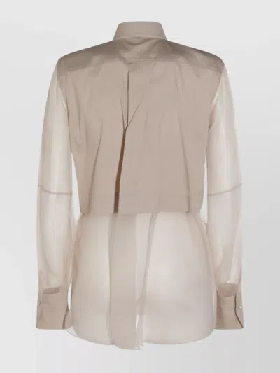 Brunello Cucinelli Longline Sheer Top Pointed Collar In Gray