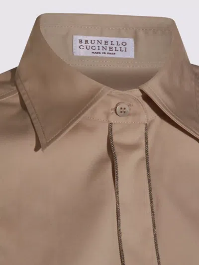 Brunello Cucinelli Longline Sheer Top Pointed Collar In Gray