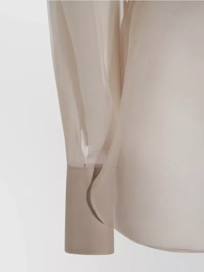 Brunello Cucinelli Longline Sheer Top Pointed Collar In Gray