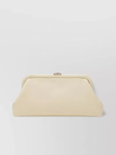 Jimmy Choo Skylar White Clutch With Chain-link Shoulder Strap And Kiss-lock Closure With Logo Plaque In Neutral