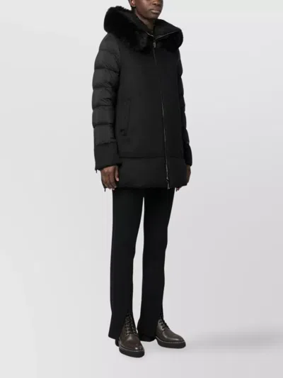 Moorer Medium-length Fresia Down Jacket With Hood And Fur In Black