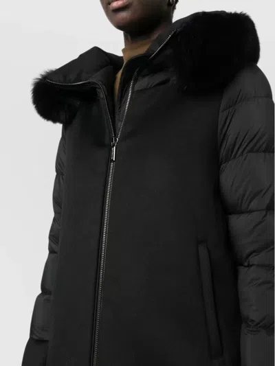 Moorer Medium-length Fresia Down Jacket With Hood And Fur In Black