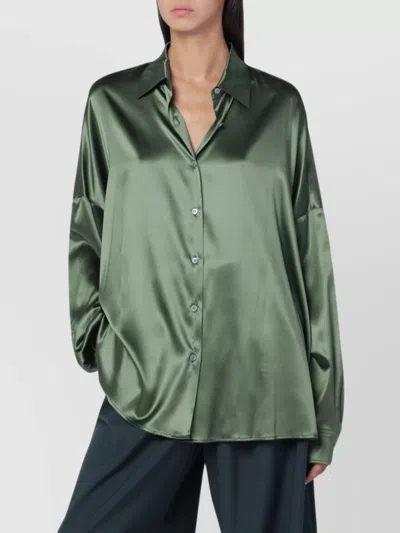 Dries Van Noten Oversized Silk Shirt In Khaki Color Women In Green