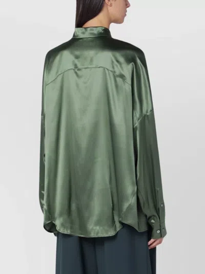 Dries Van Noten Oversized Silk Shirt In Khaki Color Women In Green
