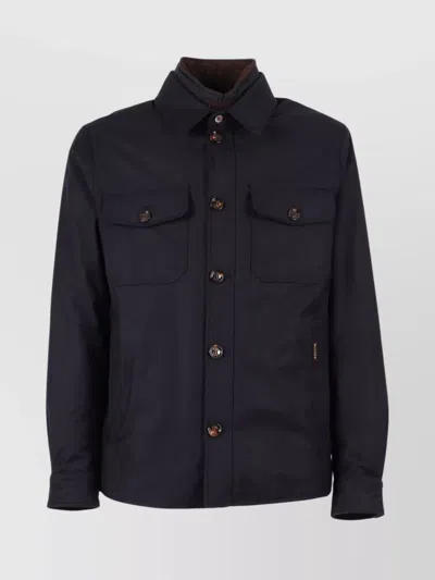 Moorer Wool Blend Jacket Flap Pockets In Blue