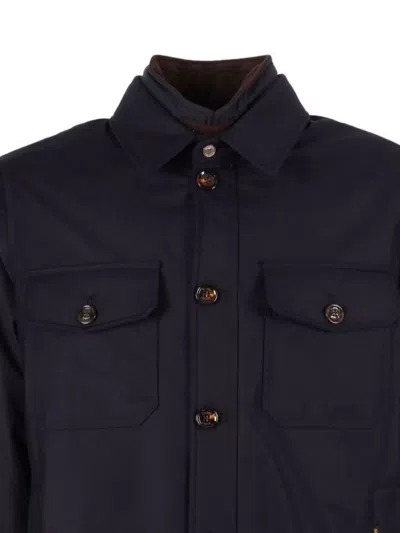 Moorer Wool Blend Jacket Flap Pockets In Blue