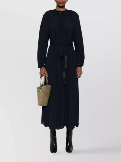 Forte Forte Long Dress With A-line Skirt And Tie Neck In Blue