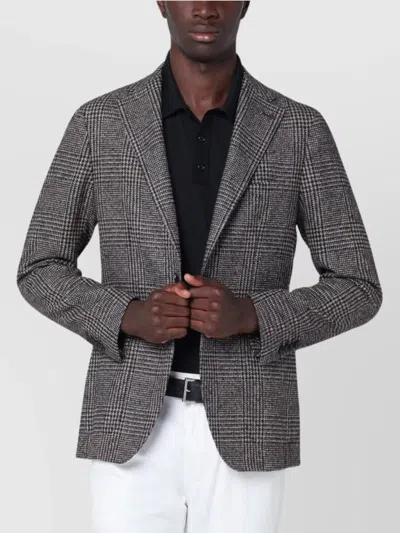 Tagliatore Prince Of Wales Check Jacket With Pockets In Gray