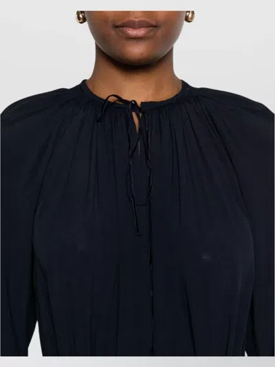 Forte Forte Long Dress With A-line Skirt And Tie Neck In Blue