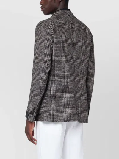 Tagliatore Prince Of Wales Check Jacket With Pockets In Gray