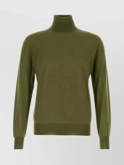 Saint Laurent Cashmere Blend Turtleneck Sweater With Long Sleeves In Green