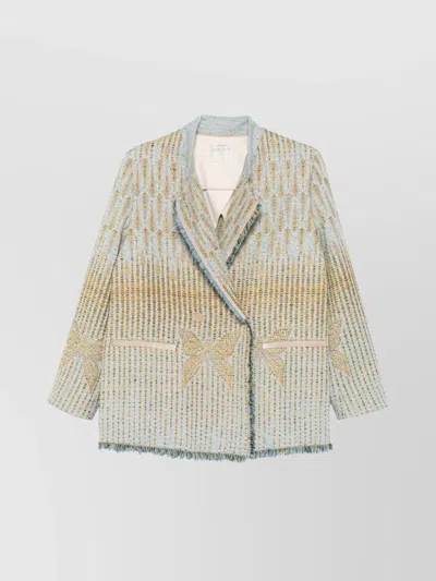 Forte Forte Yellow Jacket With All-over Pattern And Frayed Edges In Cotton Blend Woman In Neutral