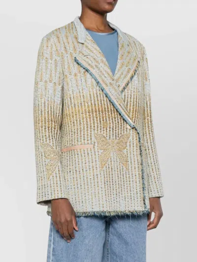 Forte Forte Yellow Jacket With All-over Pattern And Frayed Edges In Cotton Blend Woman In Neutral