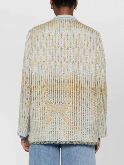 Forte Forte Yellow Jacket With All-over Pattern And Frayed Edges In Cotton Blend Woman In Neutral