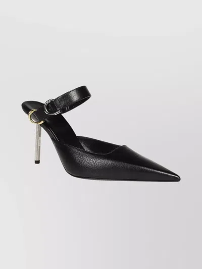 Givenchy Open Back Pointed Toe Sandals With Textured Heel In Black