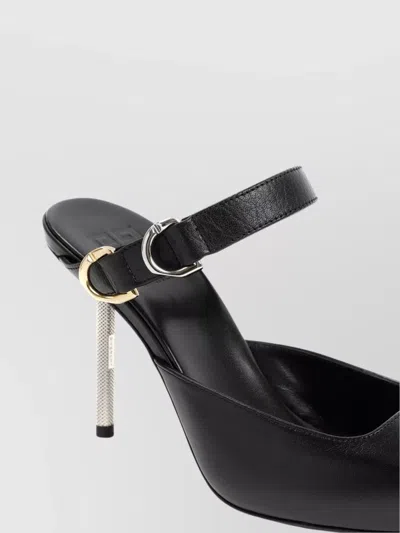 Givenchy Open Back Pointed Toe Sandals With Textured Heel In Black
