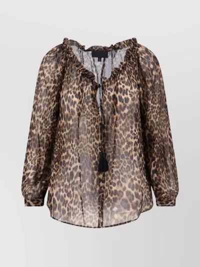 Nili Lotan Long Sleeve Animal Print Top With Ruffles In Multi