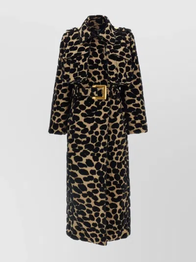 Balmain Leopard Jacquard Trench Coat Coats And Trench Coats Multicolor In Animal Print