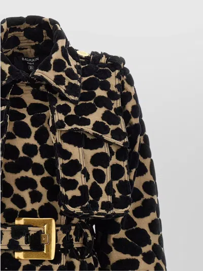 Balmain Leopard Jacquard Trench Coat Coats And Trench Coats Multicolor In Animal Print