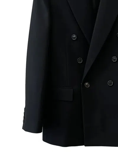 Saint Laurent Cassandre Double-breasted Wool Gabardine Blazer In Blue