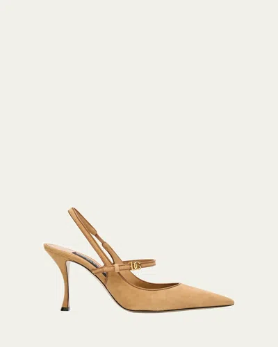 Dolce & Gabbana Suede And Nappa Leather Slingback In Brown
