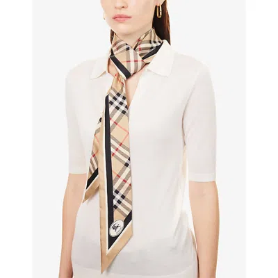 Burberry Womens Sand Check-print Silk Scarf In Neutral