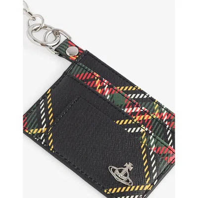 Vivienne Westwood Mens Aw25-chelsea Tartan Check Logo Faux-leather Card Holder In Metallic