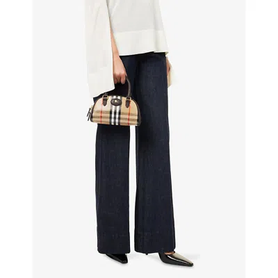 Burberry Mini Highlands Bowling Handbag And Handles In Neutral