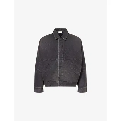 Fear Of God Mens Washed Black Utility Cropped Denim Jacket In Brown