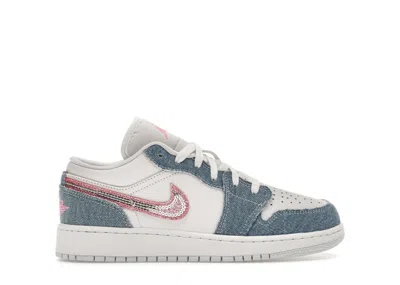 Pre-owned Jordan 1 Low Se Denim Sequin Sneakers In Cobalt Blue Bliss/white/pink Glow