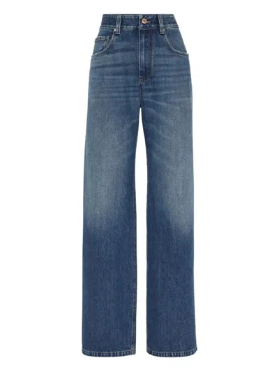 Brunello Cucinelli Blue Jeans With Logo Patch On The Rear And Monil Detail On The Loop In Denim Woman In Blue