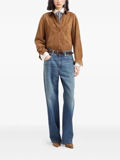 Brunello Cucinelli Blue Jeans With Logo Patch On The Rear And Monil Detail On The Loop In Denim Woman In Blue