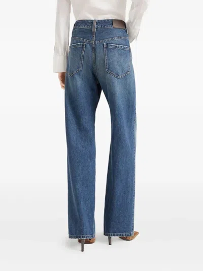 Brunello Cucinelli Blue Jeans With Logo Patch On The Rear And Monil Detail On The Loop In Denim Woman In Blue