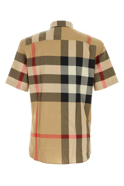 Burberry Men Cotton Shirt With Check Print In Multi