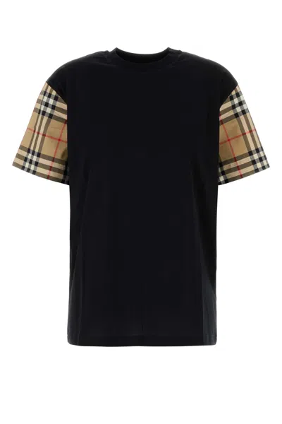Burberry Black T-shirt With Check Pattern Sleeves Women In Black