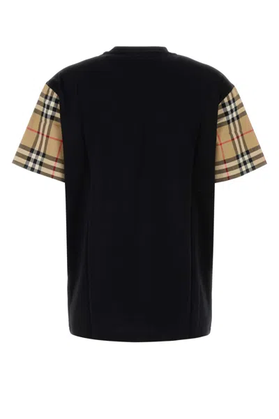 Burberry Black T-shirt With Check Pattern Sleeves Women In Black