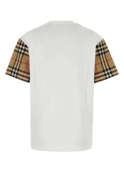 Burberry Women White T-shirt With Vintage Check Motif On The Sleeves In Cotton Woman