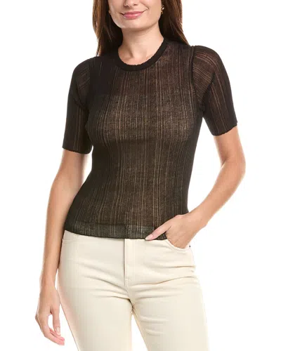 Vince Double Layer Rib Elbow-sleeve Sweater In Black