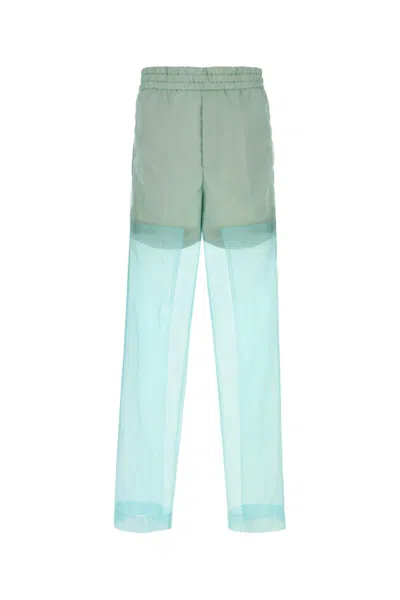 Dries Van Noten Sheer Overlay Elastic Waistband Back Pockets In Blue