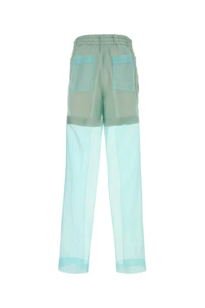 Dries Van Noten Sheer Overlay Elastic Waistband Back Pockets In Blue