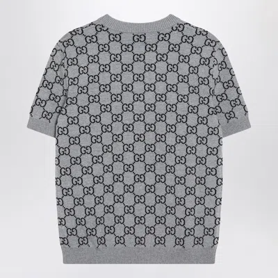 Gucci Grey Reversible Crewneck Sweater With Ribbed Trims In Gg Wool Jacquard Woman In Gray