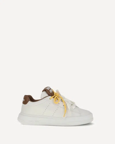 Miu Miu Low-top Leather Sneakers Featuring Contrast Heel Tab In White