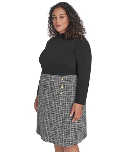 Eliza J Plus Size Mock Neck Twofer Dress In Black