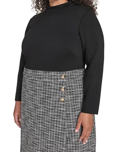 Eliza J Plus Size Mock Neck Twofer Dress In Black