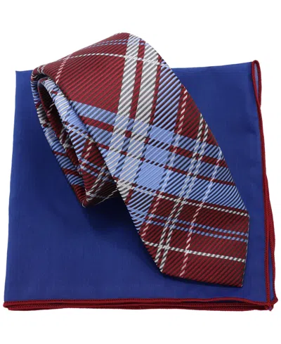 Ben Sherman Plaid Tie & Pocket Square Box Set In Red