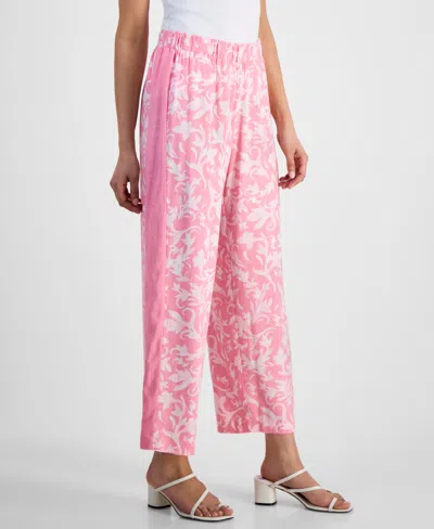Jm Collection Petite Side-panel Printed Pull-on Pants, Exclusively At Macy's In Pink