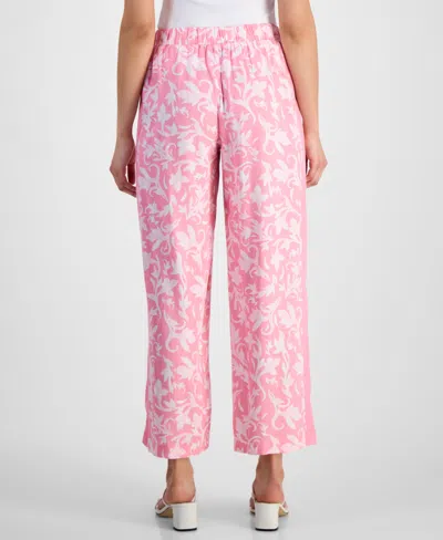 Jm Collection Petite Side-panel Printed Pull-on Pants, Exclusively At Macy's In Pink