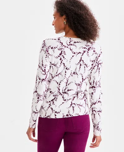 Style & Co Women's Printed Crewneck Button-front Cardigan, Macy's Exclusive In White