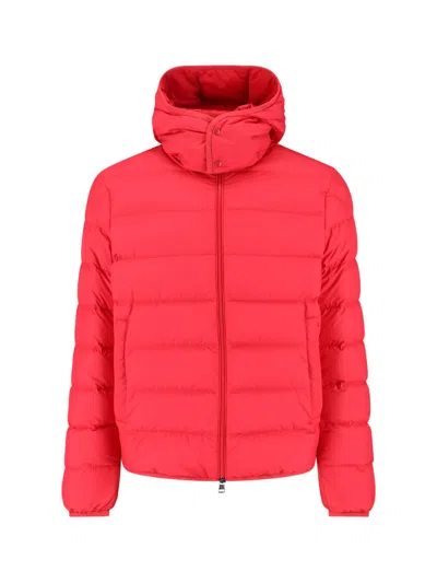 Moncler Hooded Padded Jacket Side Pockets In Red