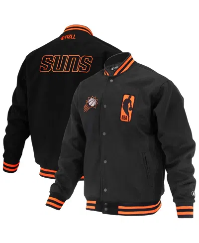 Fisll Men's And Women's Black Phoenix Suns Logo Man Shadow Collection Full-snap Varsity Jacket